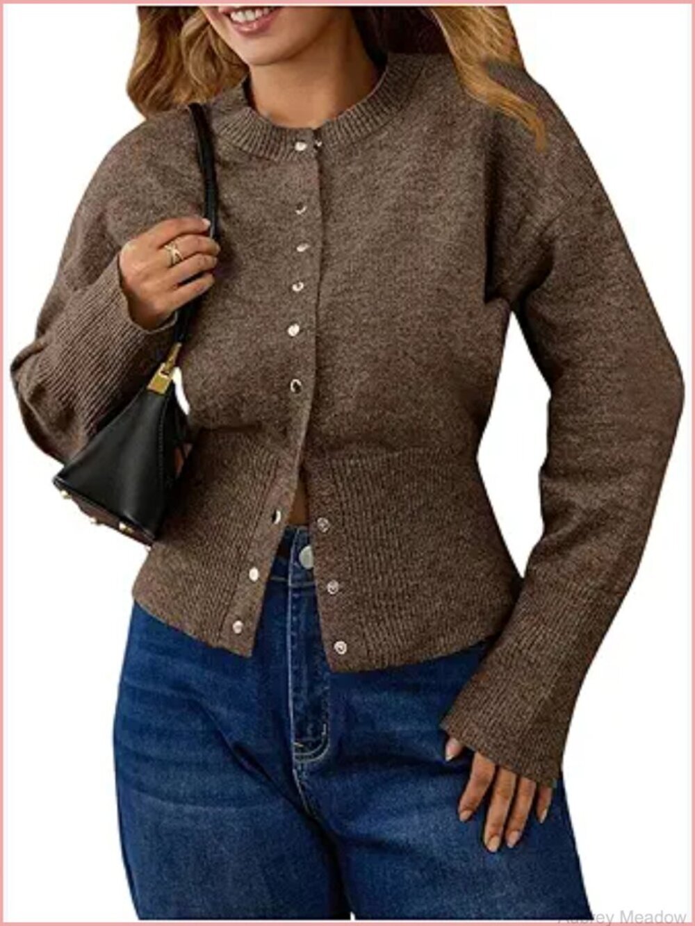 Plus Size Cropped Cardigan Sweater Button Up Long Sleeve Knit Tops